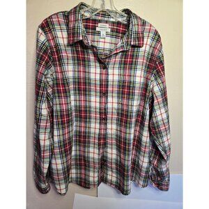 LL Bean 100% Cotton Flannel.Red, Green And White Holiday Winter Cozy Size XL